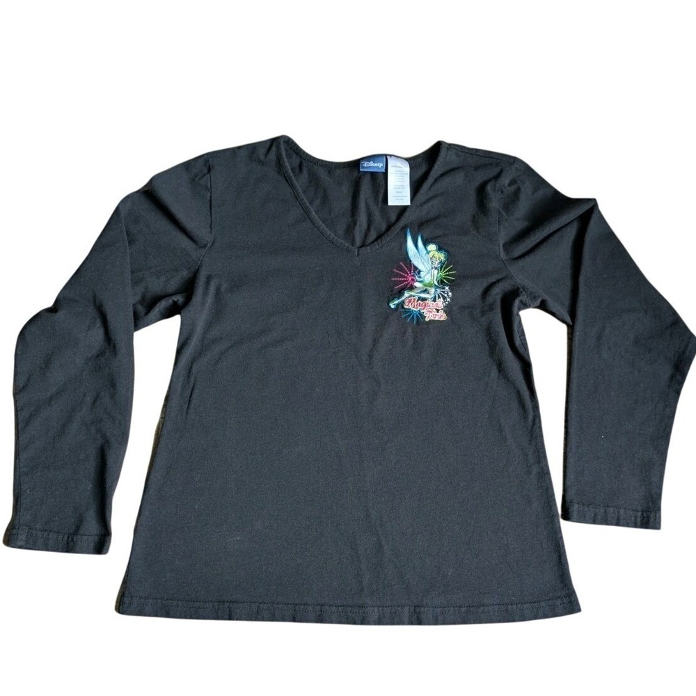 Vtg Disney Store Tinkerbell Long Sleeve Shirt Med Black Embroidered Magical Tink